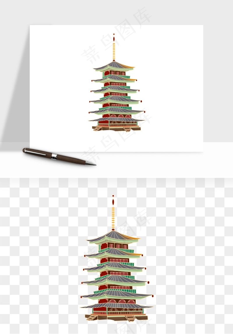 国潮高塔古塔楼建筑png免抠