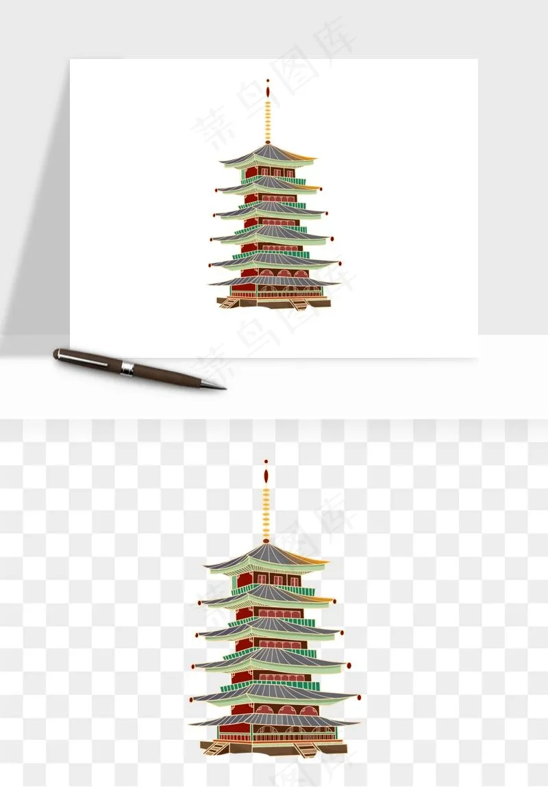 国潮高塔古塔楼建筑png免抠