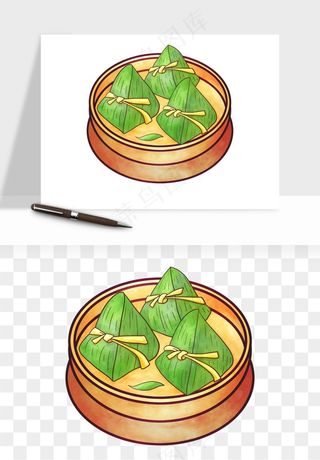 国潮粽子手绘肉粽png免抠