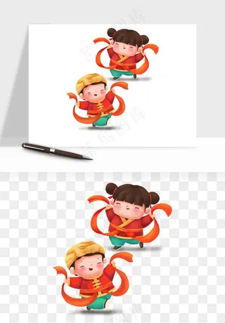 手绘福娃小孩喜庆png免抠