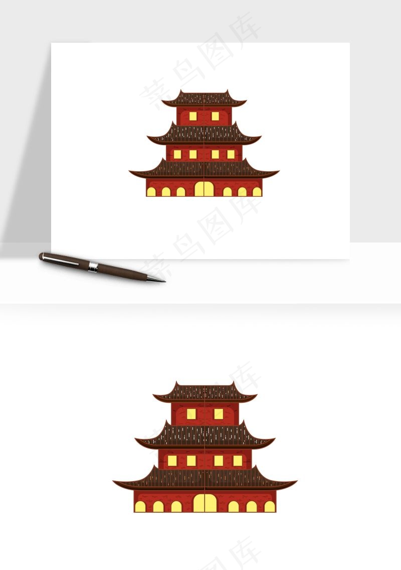 国潮风古建筑古楼古塔鼓楼ai,png免抠图
