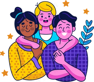 一家人拥抱在一起2 美式多巴胺插画 免抠透明底