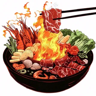 麻辣海鲜锅麻辣烫火锅美食插画免抠