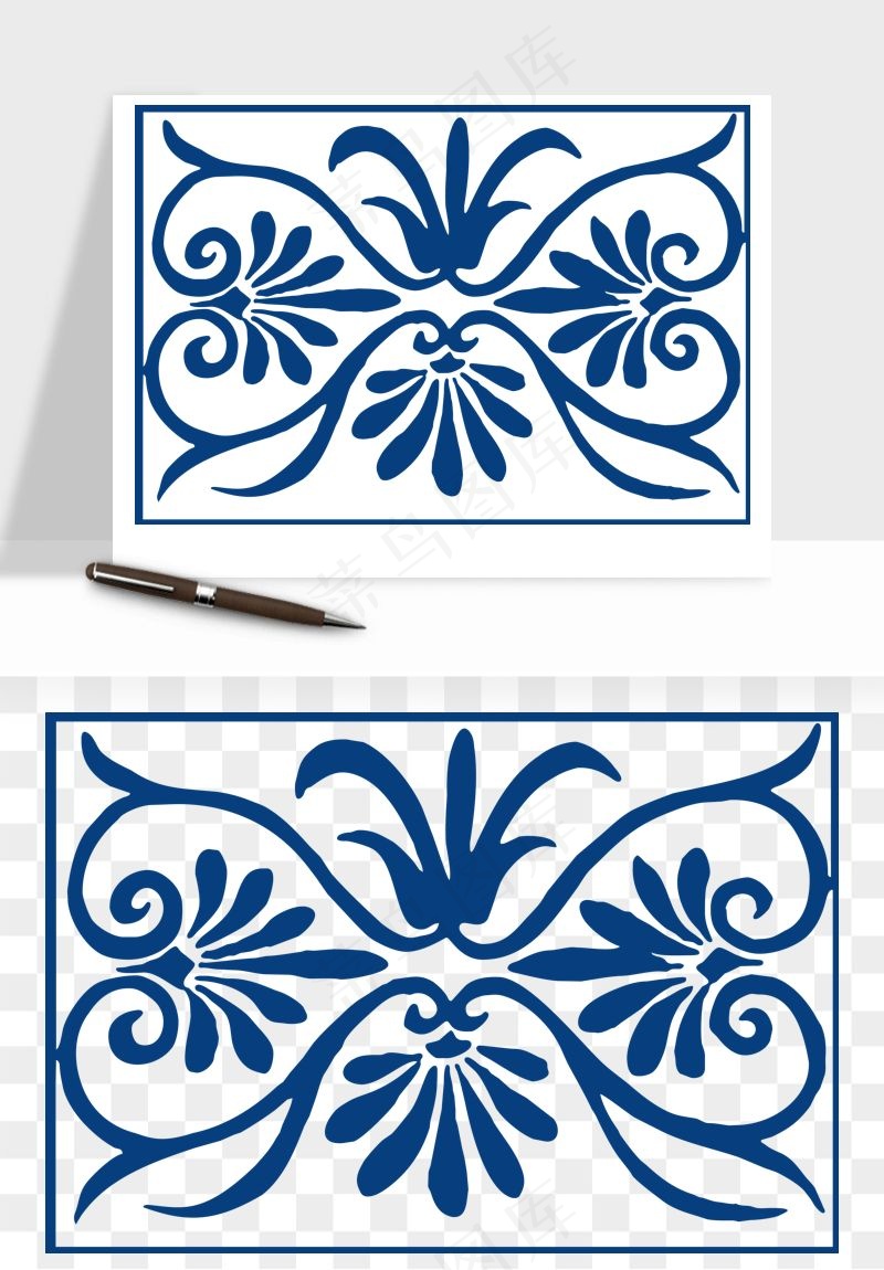 青花瓷花纹花卉图案png免抠