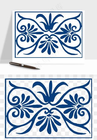 青花瓷花纹花卉图案png免抠