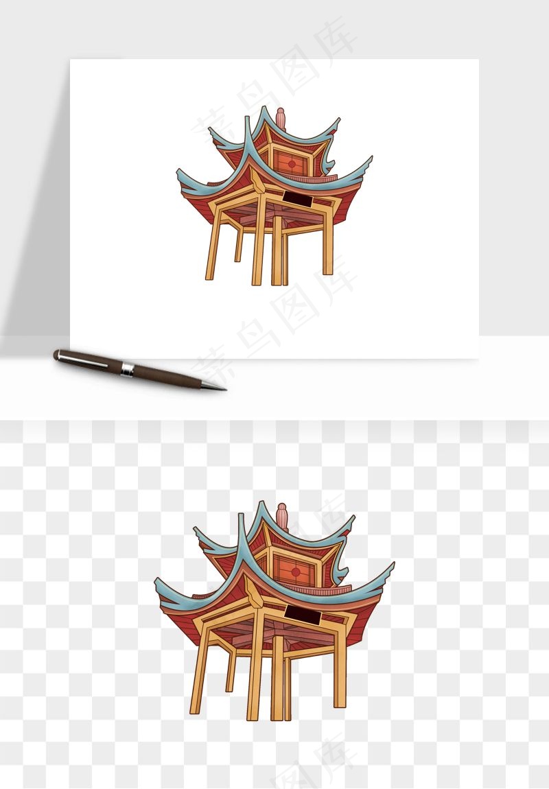 国潮风古建筑古楼古塔鼓楼psd,png免抠图