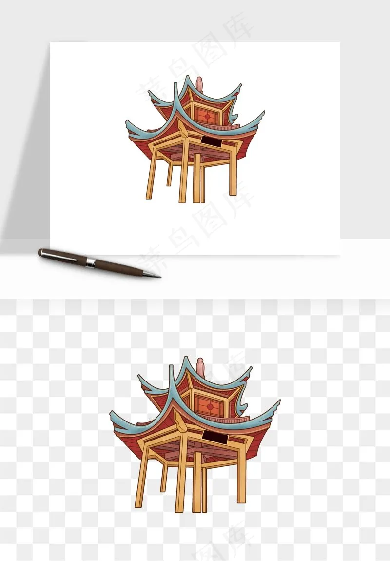 国潮风古建筑古楼古塔鼓楼psd,png免抠图(2000x2000)psd模版下载