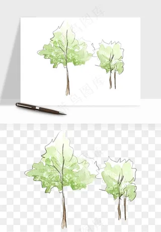 水彩手绘树木png免抠