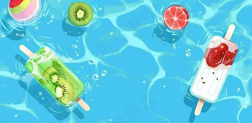 夏日游泳池冰淇淋凉爽立夏夏至小暑大暑插画背景