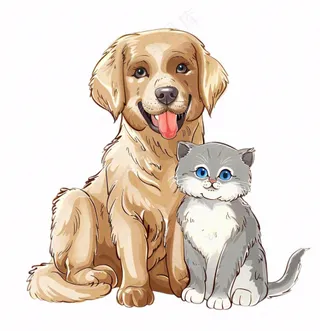 小狗小猫宠物动物卡通插画免抠