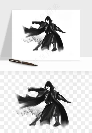 水墨江湖侠客武侠剪影png免抠