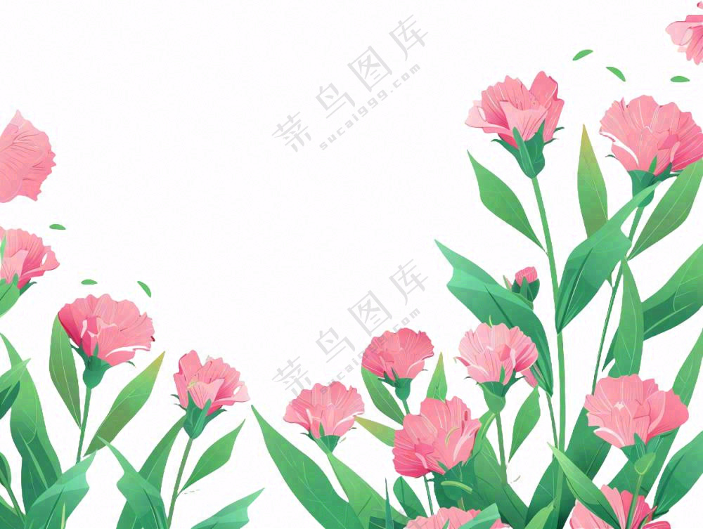 康乃馨鲜花花丛植物插画免抠