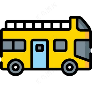 黄色巴士 公共汽车 公交车 线性彩色图标