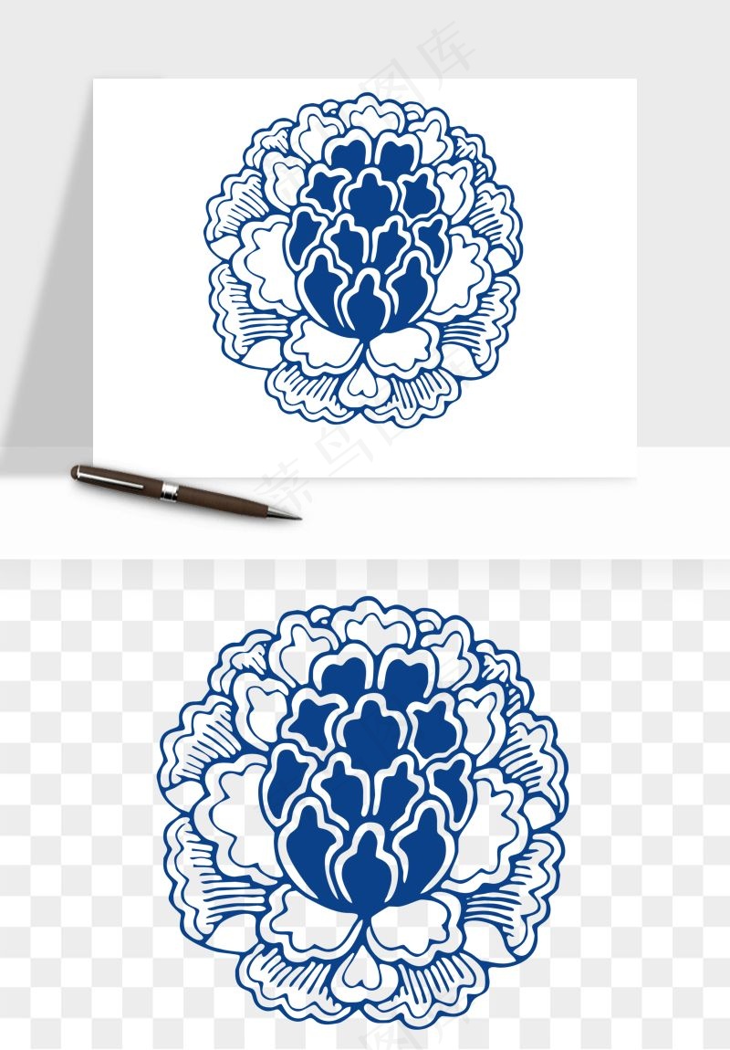 青花瓷花纹花卉图案png免抠