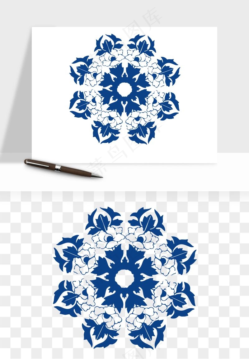 青花瓷花纹花卉图案png免抠
