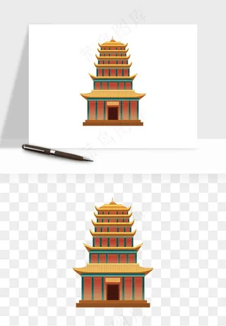 国潮风古建筑古楼古塔鼓楼psd,png免抠图