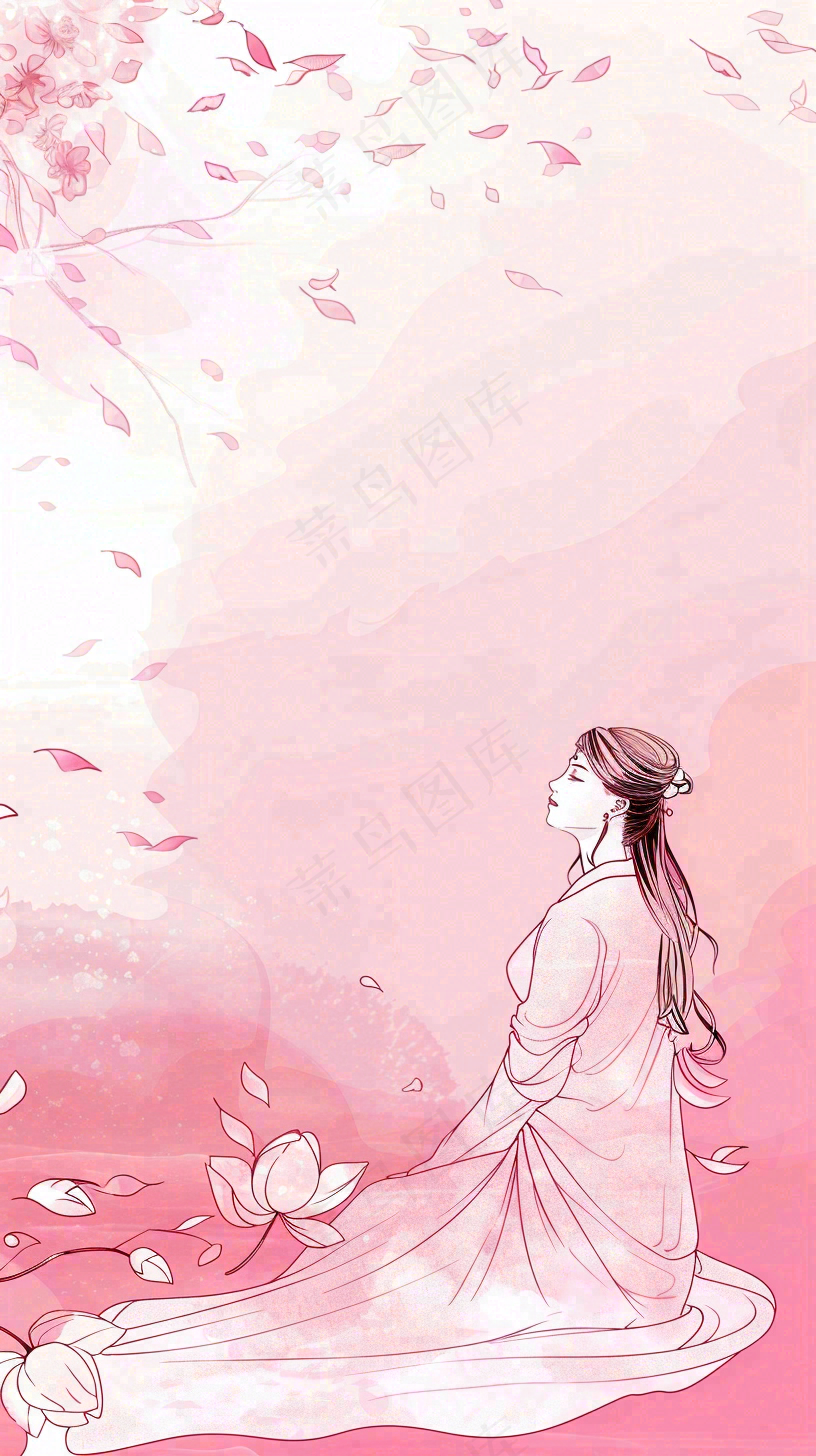 粉色花瓣女神节妇女节女生节插画浪漫背景