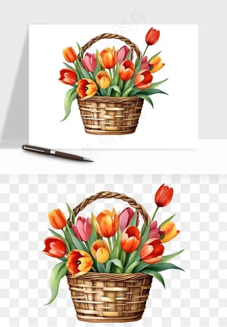 手绘花瓶花艺png免抠