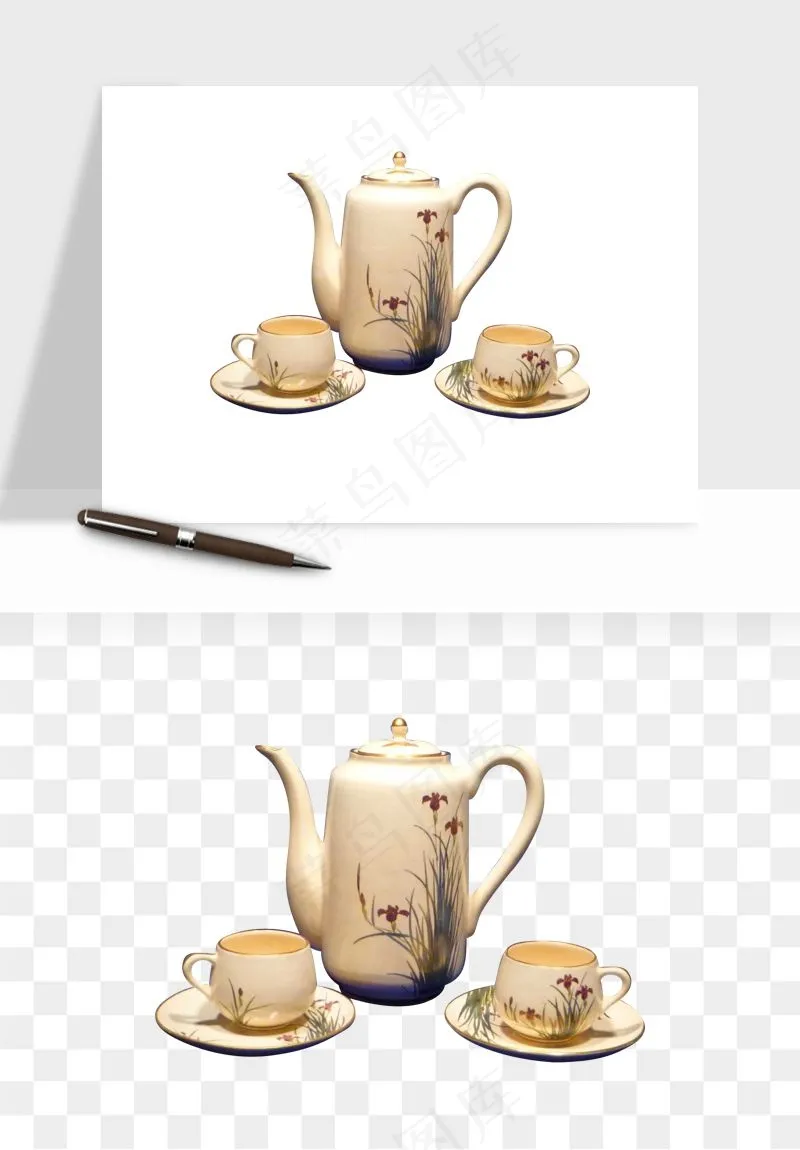 白瓷陶瓷茶壶png免抠