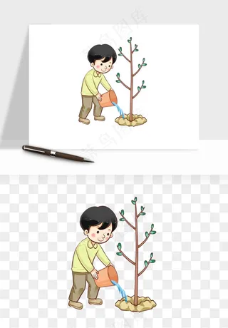 手绘植树节挖土人物png免抠