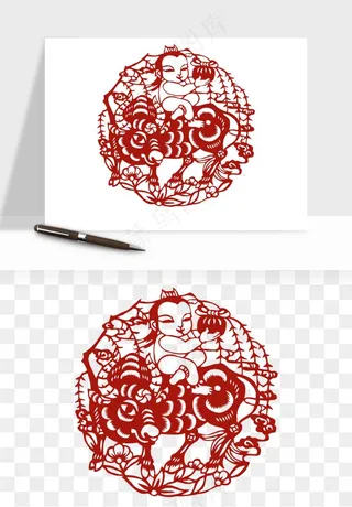 春节福字窗花剪纸png免抠