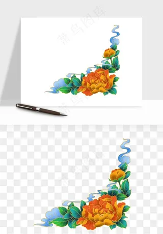 手绘国潮牡丹花花卉图案png免抠