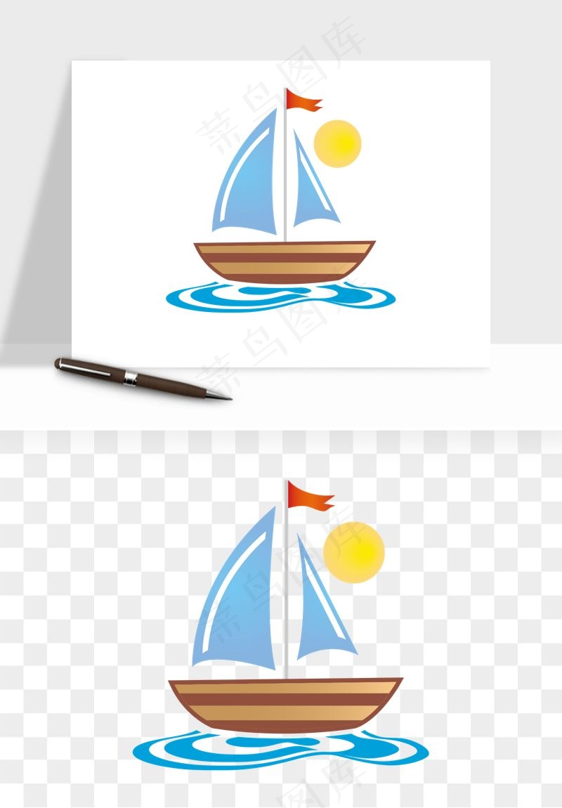手绘航行帆船png免抠
