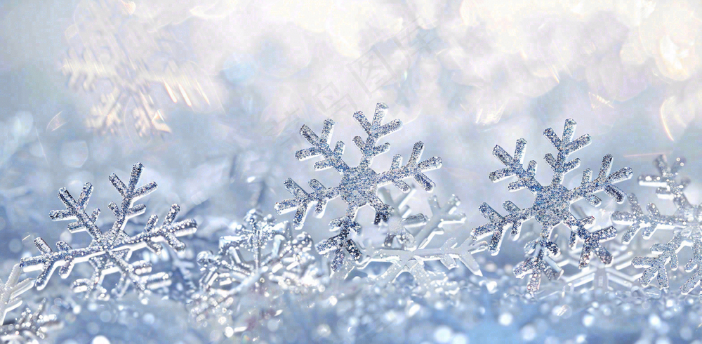 冬天白色雪花闪亮水晶银色大雪小雪摄影图