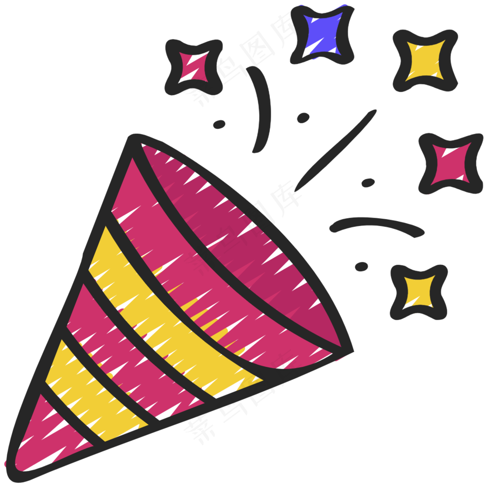 生日爆竹拉花 铅笔手绘图标icon