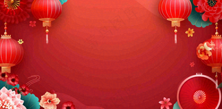 红色喜庆新年红灯笼庆祝节日元旦插画背景