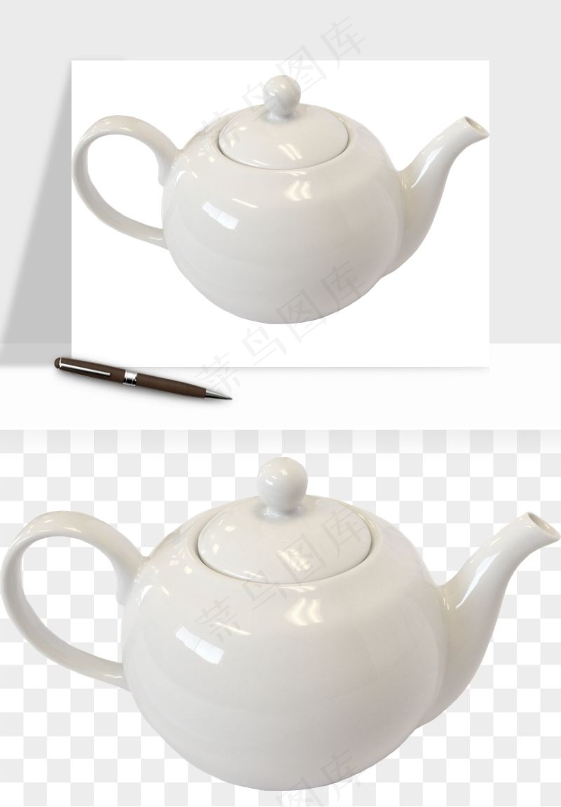 白瓷陶瓷茶壶png免抠