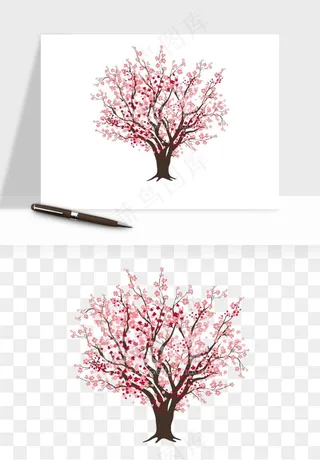 手绘浪漫花树桃花树png免抠