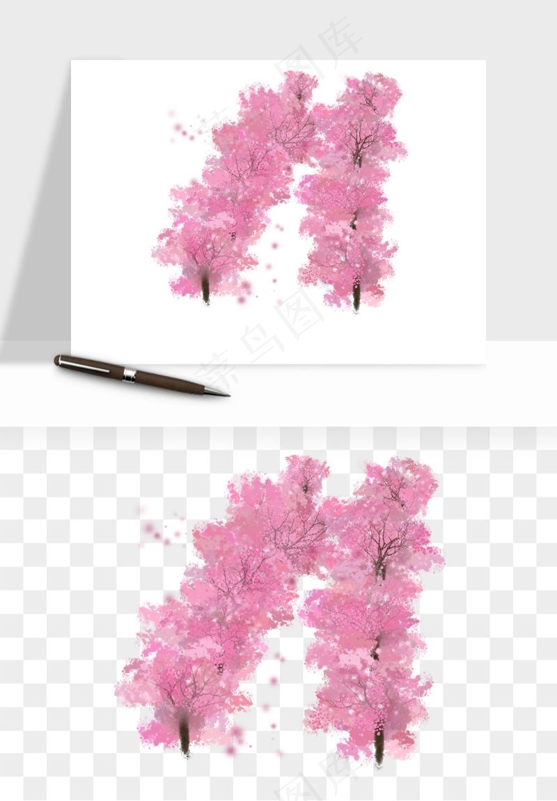 手绘樱花树png免抠