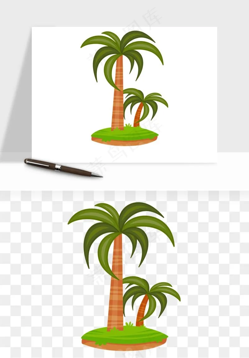 卡通沙滩椰子树png免抠