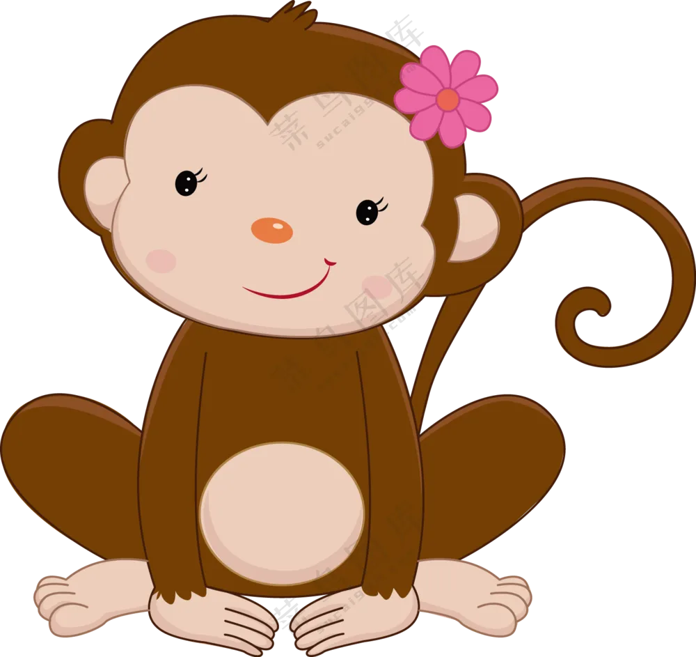 头上有朵小花的小猴子卡通免抠图片