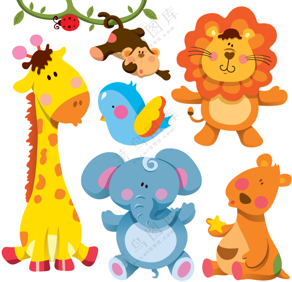 大象与猴子狮子等动物创意免抠图片