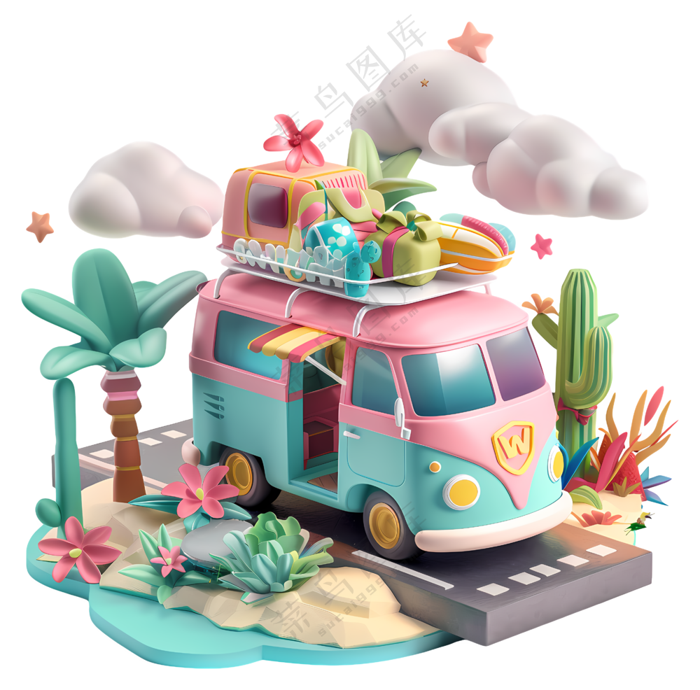 公路旅行中面包车元素