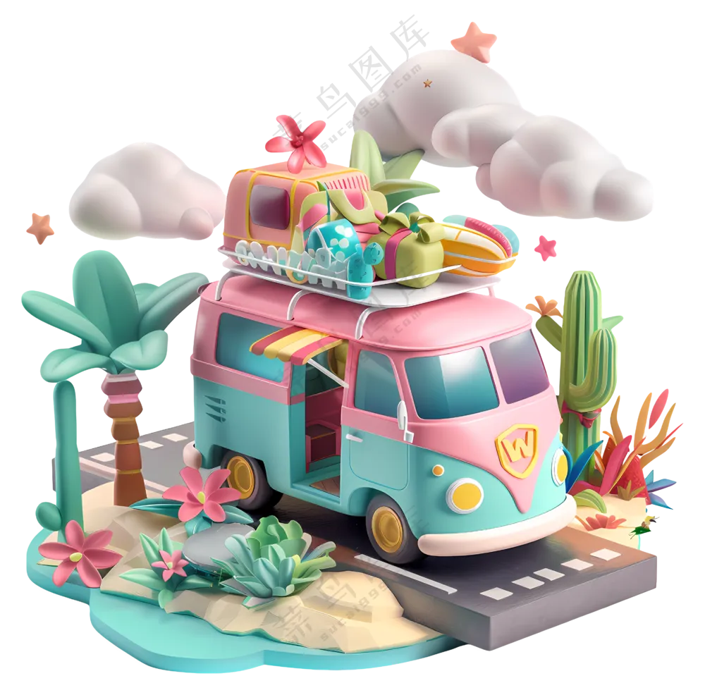 公路旅行中面包车元素