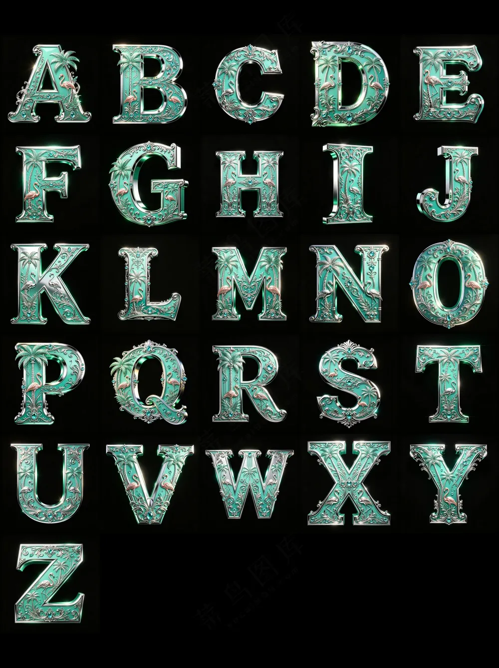 3D巴洛克金属风格3D艺术字英文字母A-Z_08