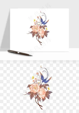 手绘国潮牡丹花花卉图案png免抠