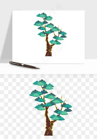 国潮松树松枝松叶png免抠
