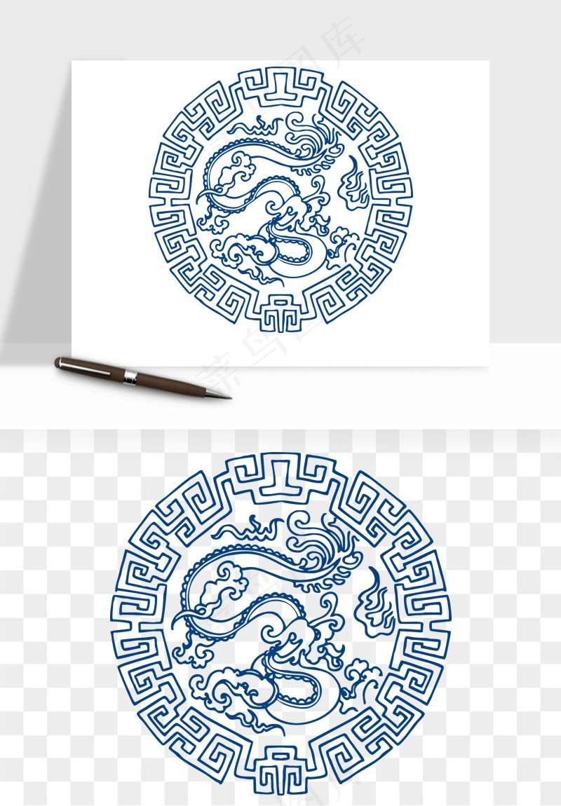 青花瓷花纹花卉图案png免抠