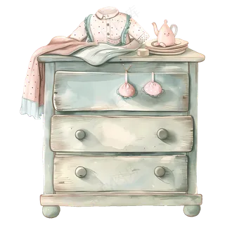 免抠复古梦幻的卡通婴儿衣柜