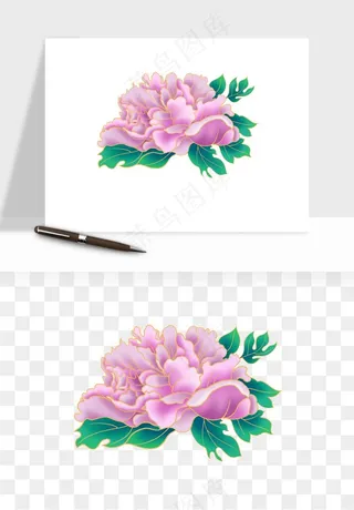 手绘国潮牡丹花花卉图案png免抠