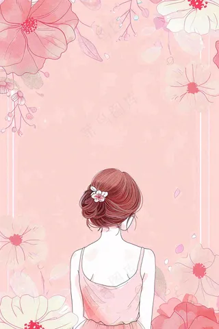 粉色女生节鲜花女神妇女节插画背景