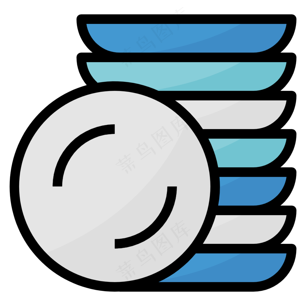 一摞碟子 盘子 餐盘 线性彩色图标