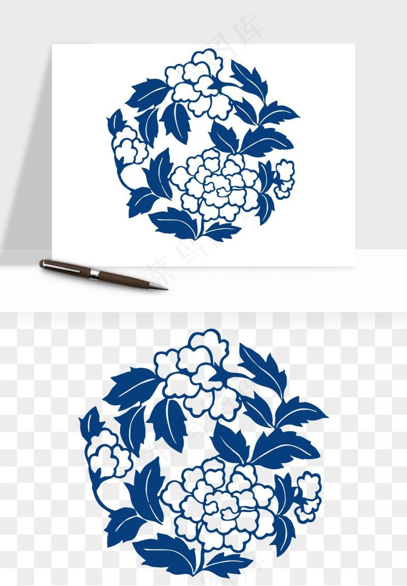 青花瓷花纹花卉图案png免抠