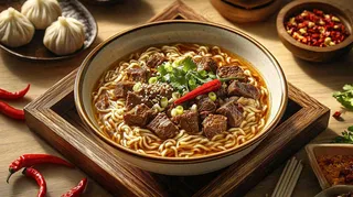 红烧牛肉面粉美食面食摄影图