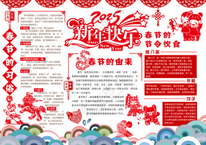 红色剪纸风新年小报手抄报psd模板A3