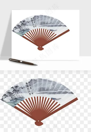 古风扇子元素png免抠